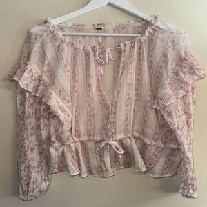 Gorgeous Free People long sleeve boho chic shirt medium pink and white